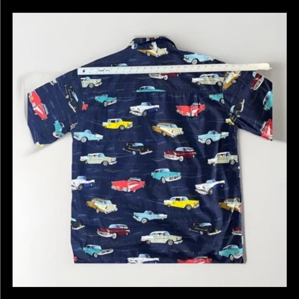 David Carey Vintage Car Print Hawaiian Shirt Navy Retro Button Up XL - Picture 5 of 9